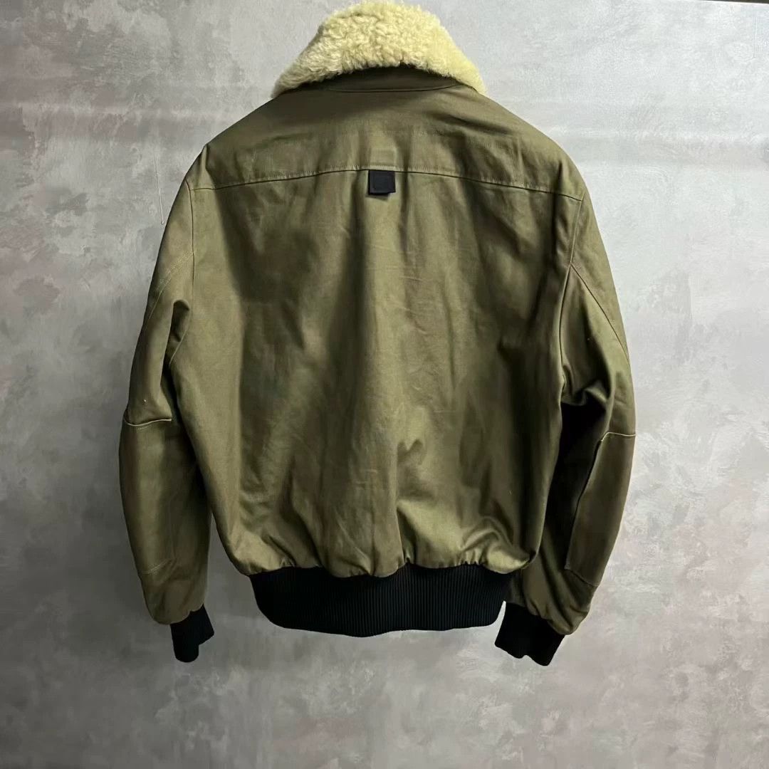 Saint Laurent Paris Classic Military Green Solid Color Lambswool Collar Jacket Size US M / EU 48-50 / 2 - 2 Thumbnail