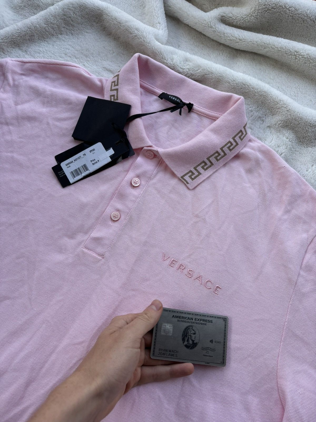 Versace Versace Pink/Gold Embroidered Polo Shirt Size US XL / EU 56 / 4 - 2 Thumbnail