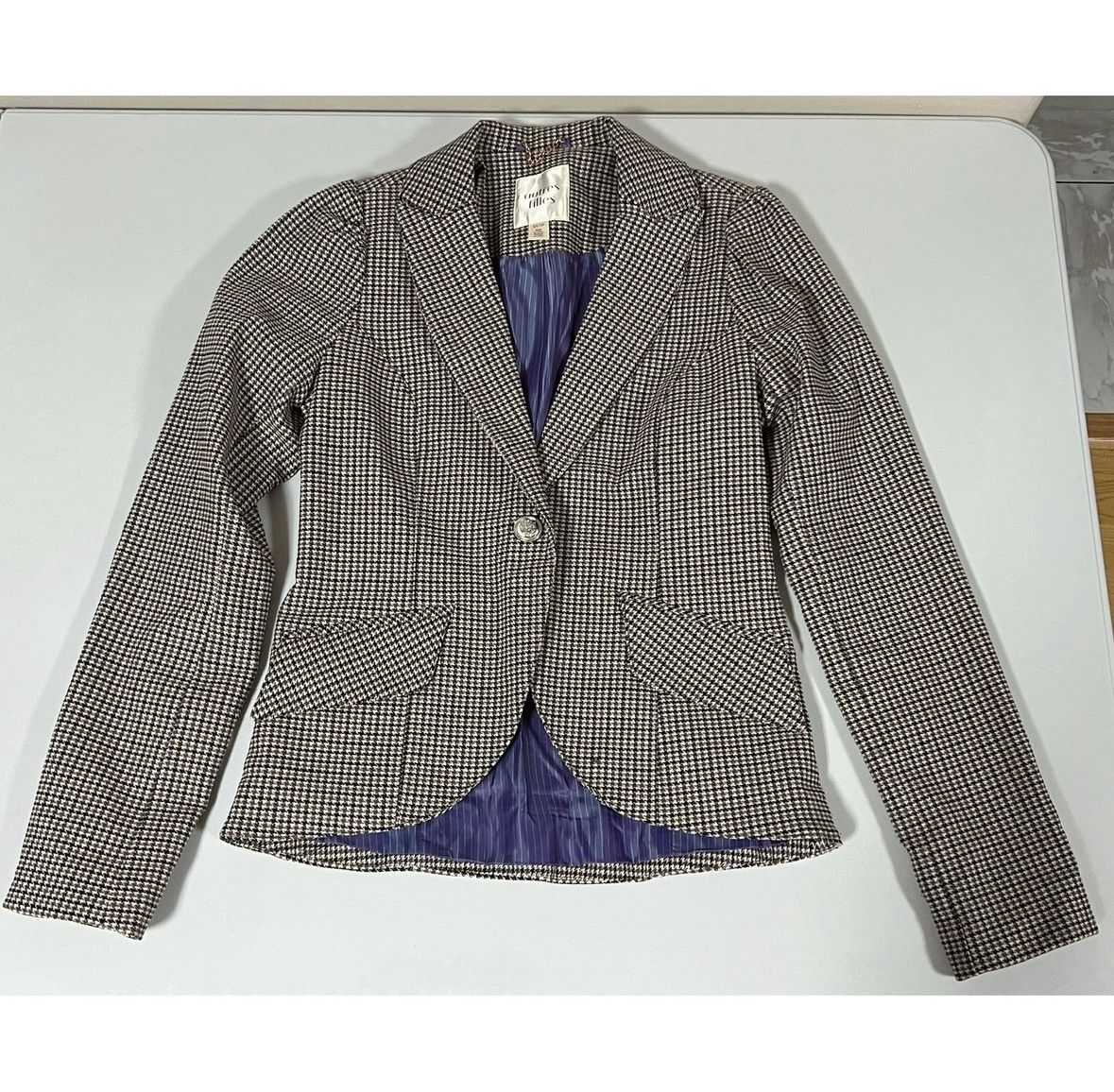 AVEC LES FILLES Autres Filles Houndstooth Business Blazer Coat Jacket XS 💜🤎✨ Size XS / US 0-2 / IT 36-38 - 1 Thumbnail