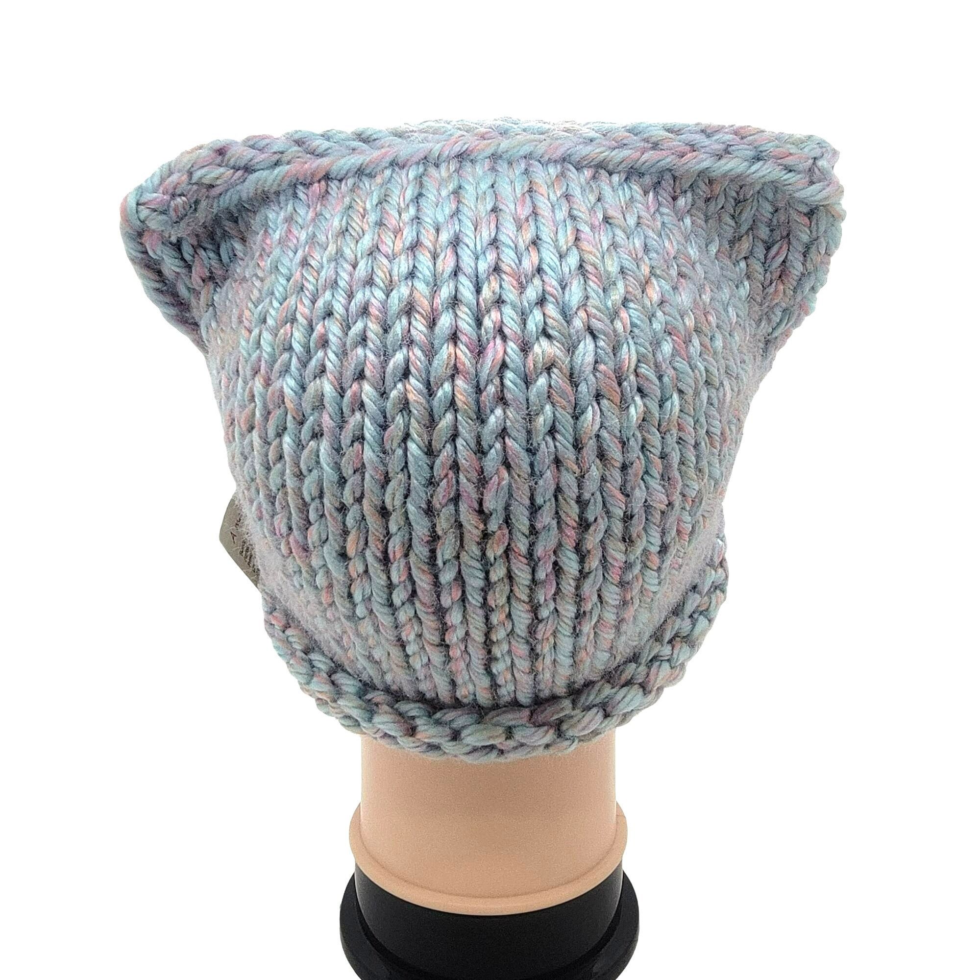 Handmade ❤️Unisex Adult Chunky Knit Cat Ear Beanie Hat Blue Handmade Size ONE SIZE - 4 Thumbnail