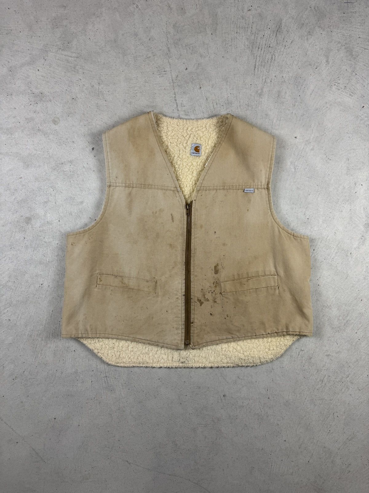 Carhartt × Vintage Vintage Carhartt Sherpa Lined Tan Vest Size US XL / EU 56 / 4 - 1 Thumbnail