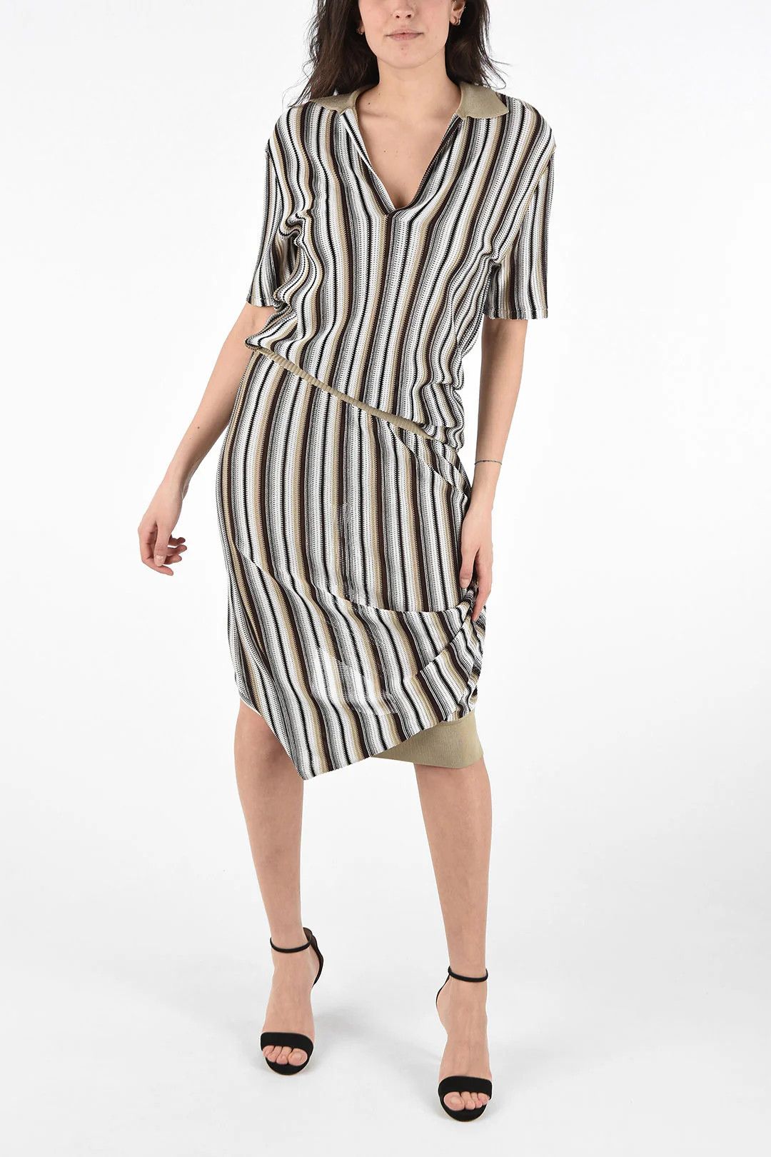 Bottega Veneta og1mm0426 Asymmetric Jacquard Striped Dress in Brown Size S / US 4 / IT 40 - 1 Thumbnail