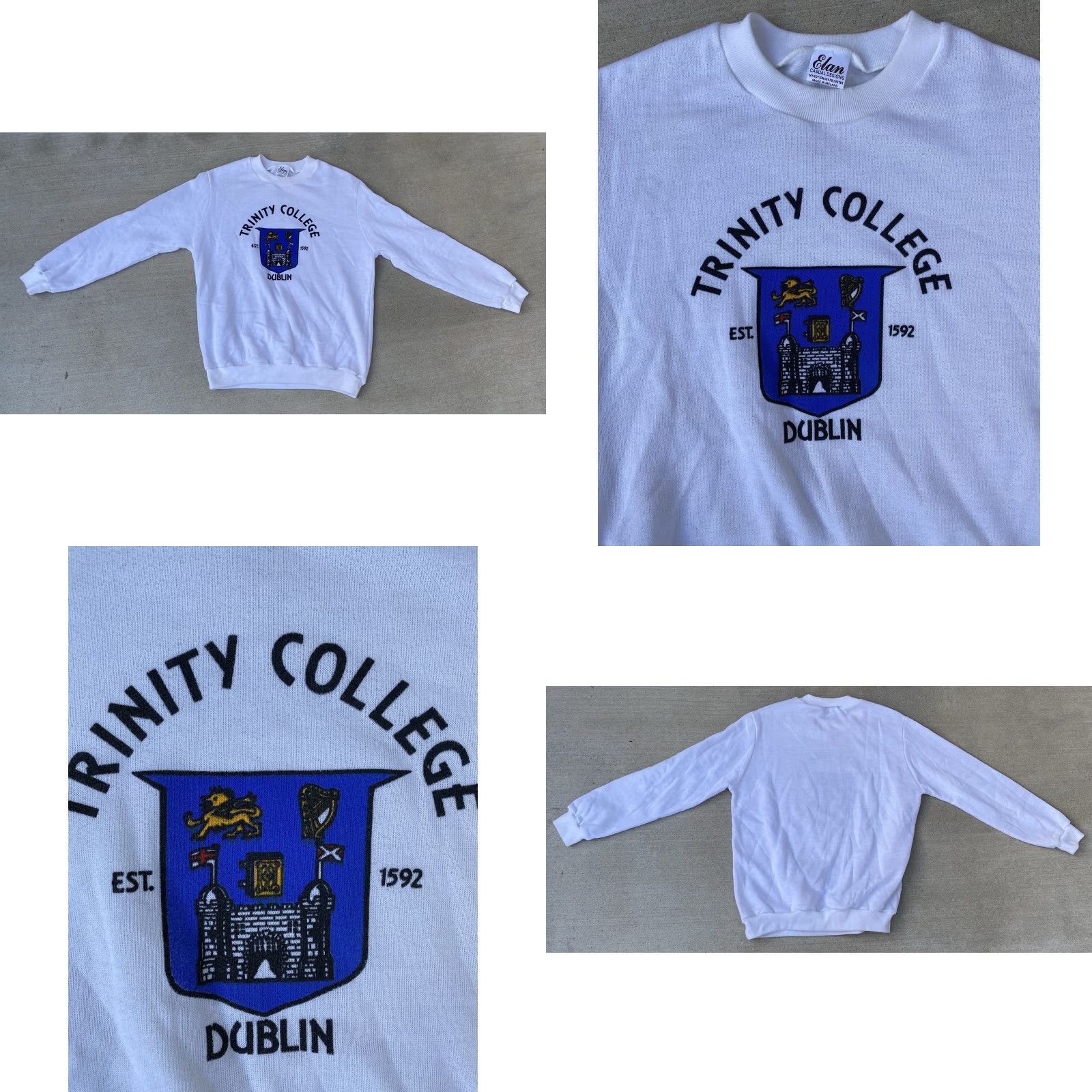 Vintage VINTAGE Elan Casual Designs Trinity College Dublin Sweatshirt Crew Neck Long Sleeve White 50/50 Cotton Polyester Men L Ireland Graphic Print Size US L / EU 52-54 / 3 - 9 Thumbnail