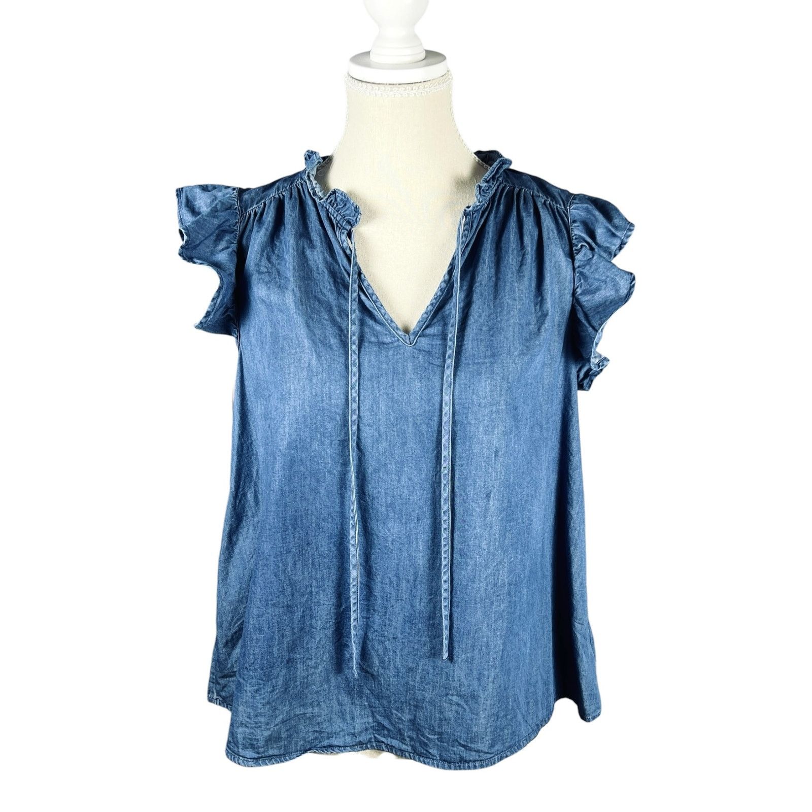 Other Chambray Flutter Sleeve Peasant Top Tassel Boho Coastal XS Size XS / US 0-2 / IT 36-38 - 1 Thumbnail