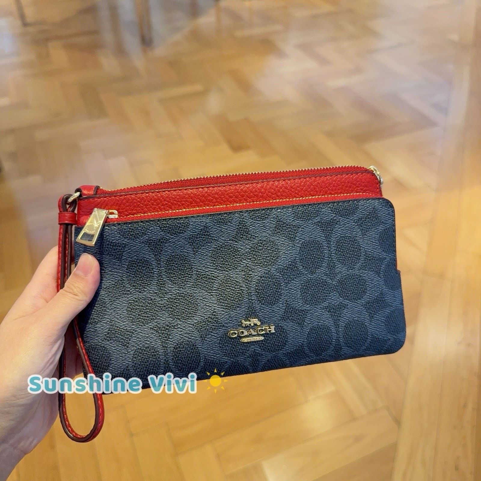 Coach NWT Coach CX161 Double Zip Wallet Wristlet Denim Bold Red Size ONE SIZE - 1 Thumbnail