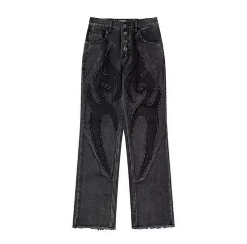 Jean Vintage washed embroidered patchwork raw edge jeans Size US 32 / EU 48 - 2 Thumbnail