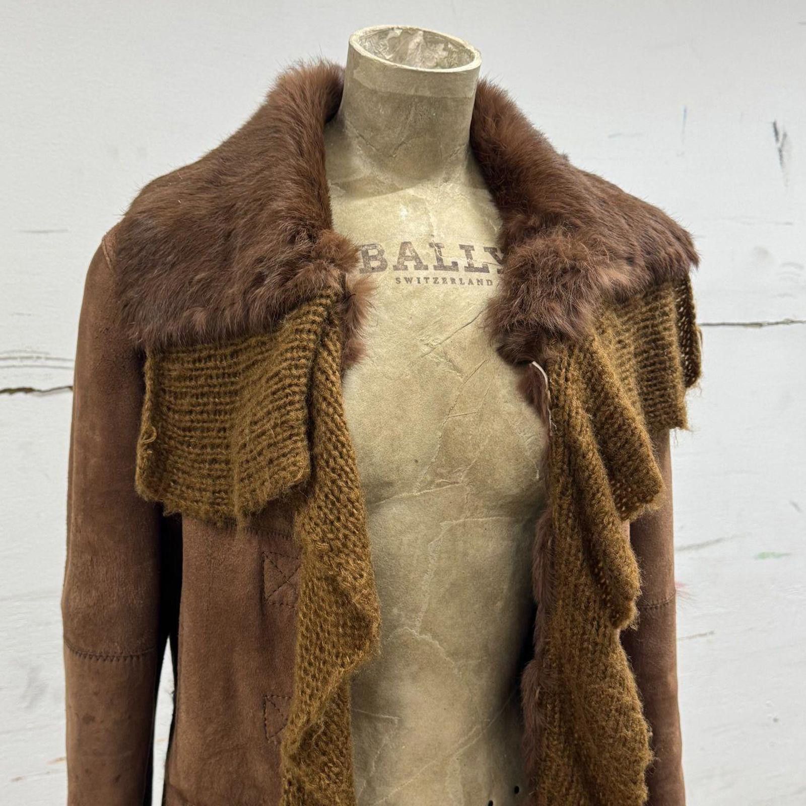 Stefano Ricci Y2K Vintage Stefanel Leather Suede & Rabbit Fur Brown Jacket Size M / US 6-8 / IT 42-44 - 3 Thumbnail