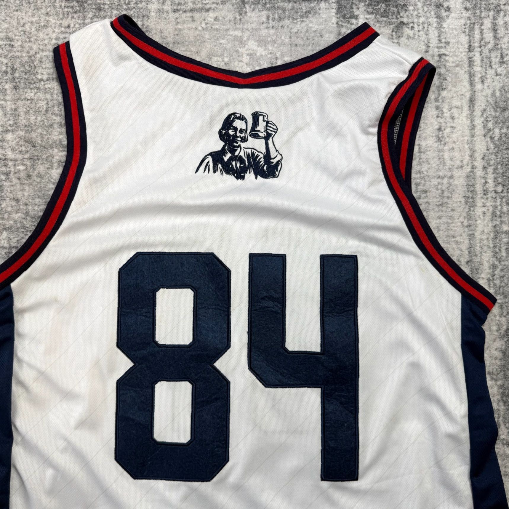 Vintage Samuel Adams Basketball Jersey Adult Large White Shirt Men L White Beer Party Fun Casual Tee Size US L / EU 52-54 / 3 - 6 Thumbnail