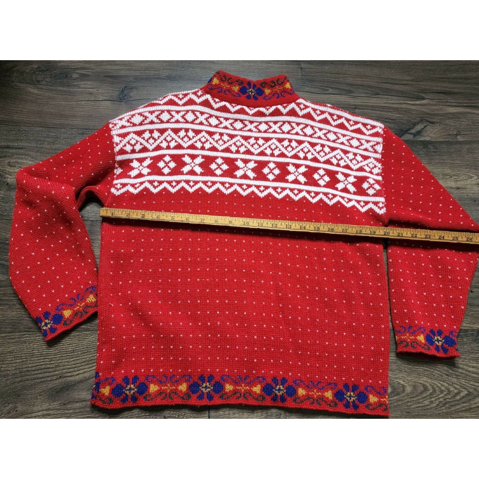 Vintage VINTAGE Gotham Womens Large Fair Isle Floral Sweater 80s Red Cotton Blend Knit Pullover Long Sleeve Round Neck Casual Fall Winter Seasonal Size L / US 10 / IT 46 - 2 Thumbnail
