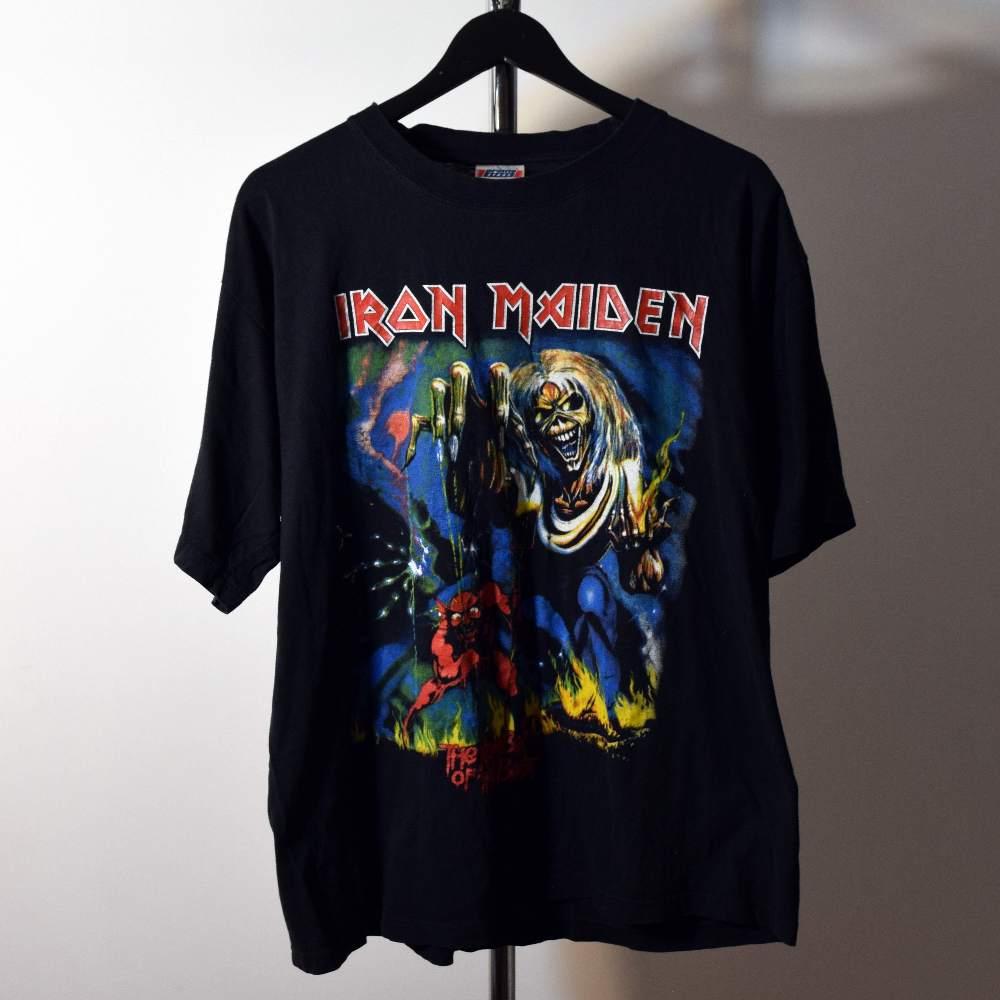 Image of Vintage Iron Maiden T-Shirt Band Tees Rock Y2K Drill in Black, Men's (Size XL)