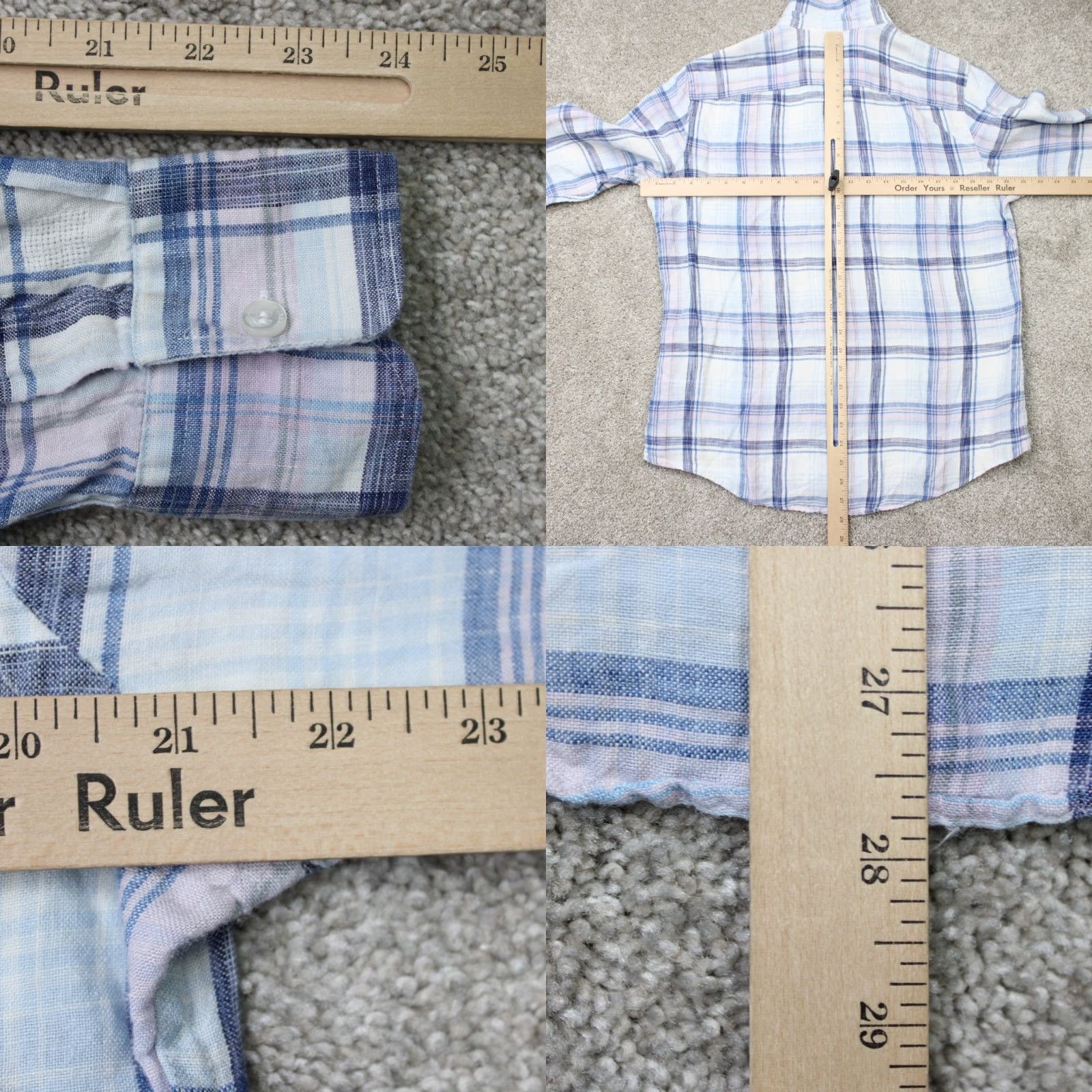 Murano Baird McNutt Murano Shirt Mens Medium Pink/Blue 100% Linen Button-Up Long Sleeve Plaid Casual Vintage: No Size US M / EU 48-50 / 2 - 8 Thumbnail