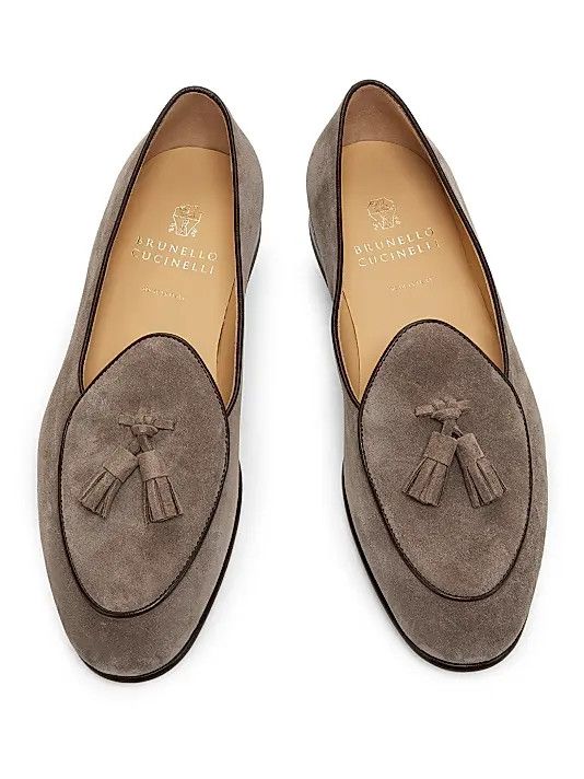 Brunello Cucinelli os11x0226 Tassel-Embellished Suede Loafers In Grey Size US 12 / EU 45 - 4 Thumbnail