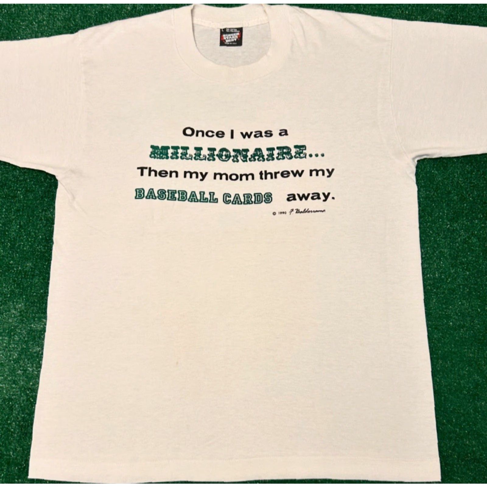 Vintage VINTAGE 90s Once A Millionaire Mom Threw Away Baseball Cards 1990 VTG Shirt Sz L Size US L / EU 52-54 / 3 - 3 Thumbnail