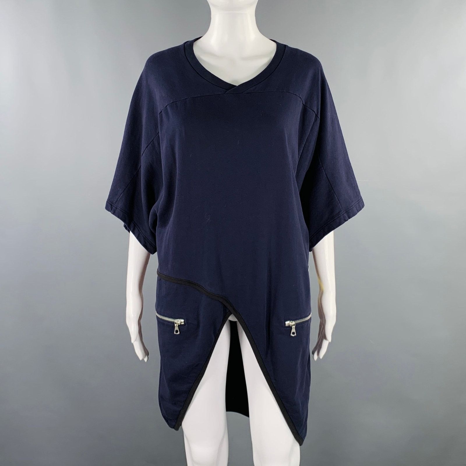 Size XS Navy Black Cotton Contrast Stitch Asymmetrical Dress