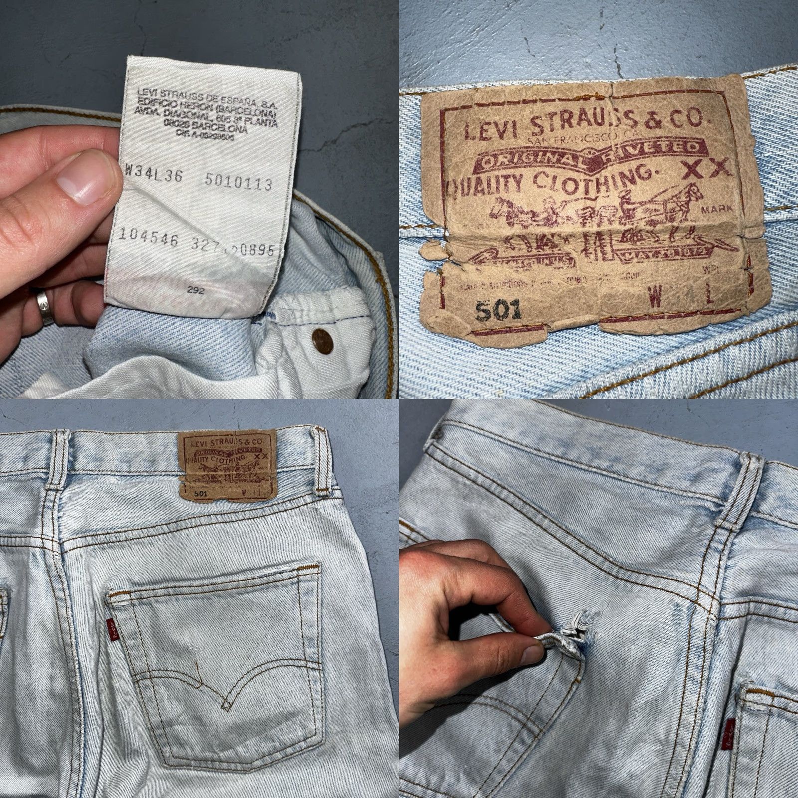 Levi's VINTAGE Levi's 501 Jeans Men 34x36 Blue Light Wash 90s Straight Denim Cotton Regular 501 Series 34x36 XS? Wait. Size US 34 / EU 50 - 10 Thumbnail