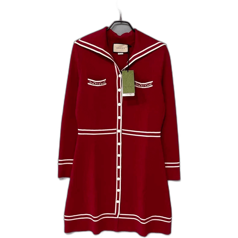 Gucci Red Wool Knitted Dress with Chain Detail Size M / US 6-8 / IT 42-44 - 1 Thumbnail