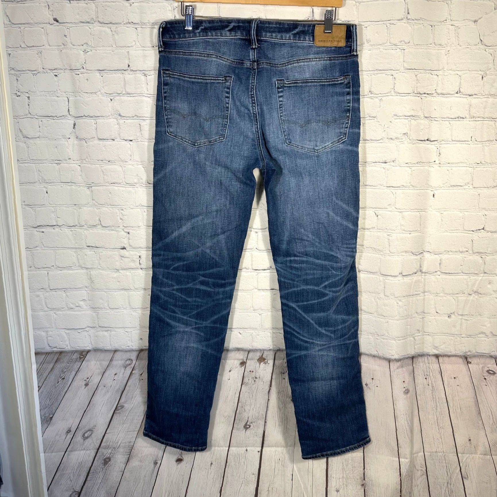 Vintage American Eagle Jeans Slim 33 Blue Denim Mens Waist 33 Inseam 32 Temp Tech Airflex+ 5-Pocket Size US 33 - 7 Thumbnail