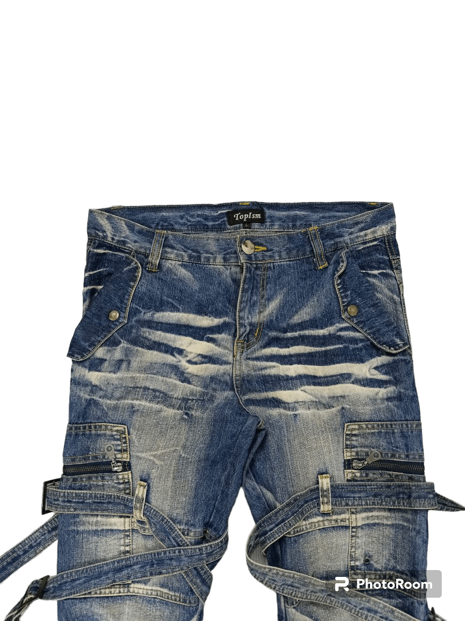 Japanese Brand FLARE SICK BONDAGE ZIPPER TOPISM DENIM PANTS Size US 32 / EU 48 - 3 Thumbnail