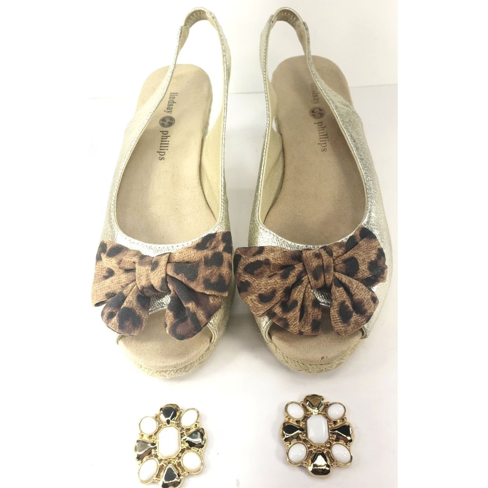 Vintage Lindsay Phillips Espadrille Wedge Slingback Sandal 7.5 GOLD 2 Ornament Sets Size US 8 / IT 38 - 7 Thumbnail