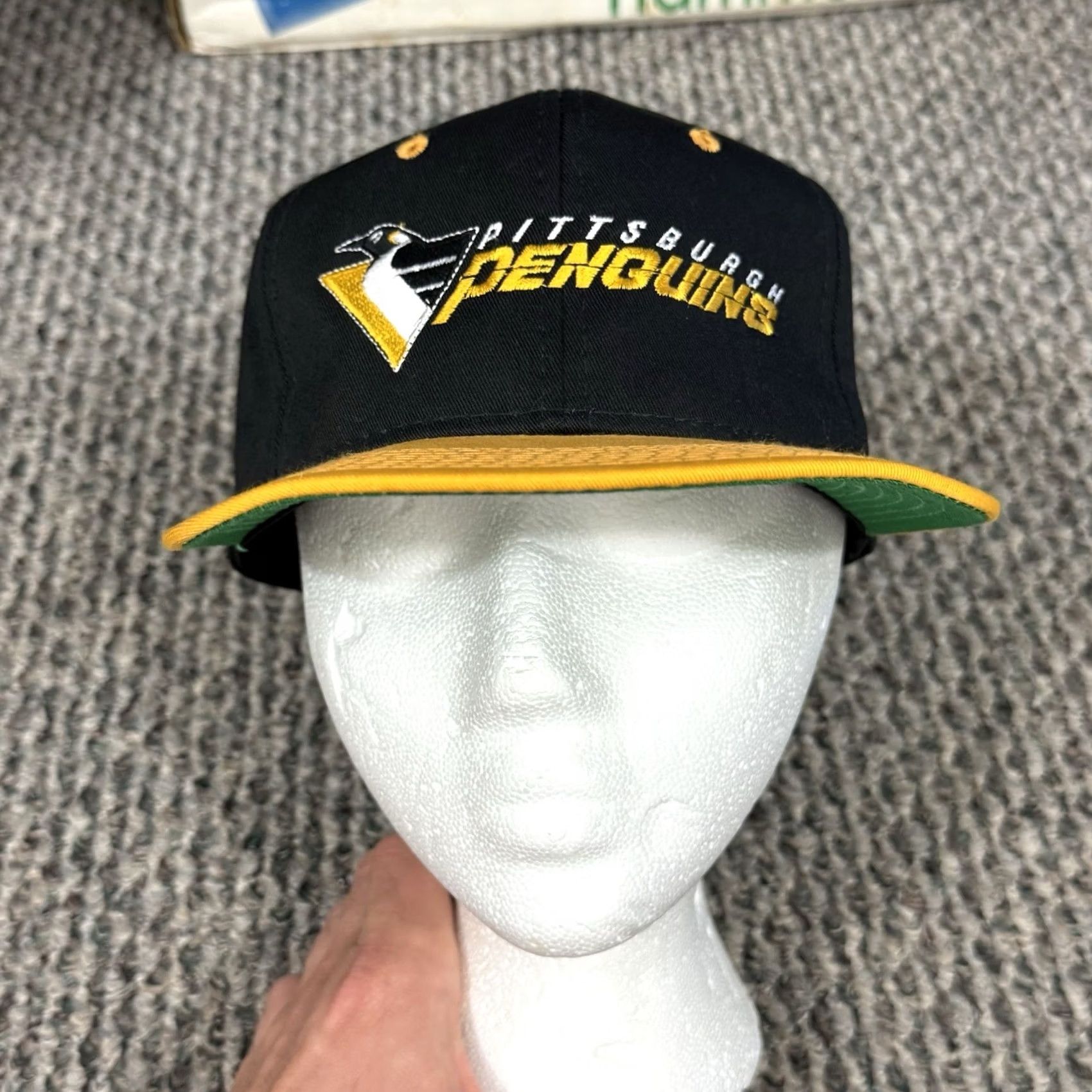 NHL VINTAGE Penguins Hat Men’s Snapback 90s NHL Hockey Sport Youngan One Size Black Cotton Twill Adjustable Lightweight Mens Size ONE SIZE - 3 Thumbnail