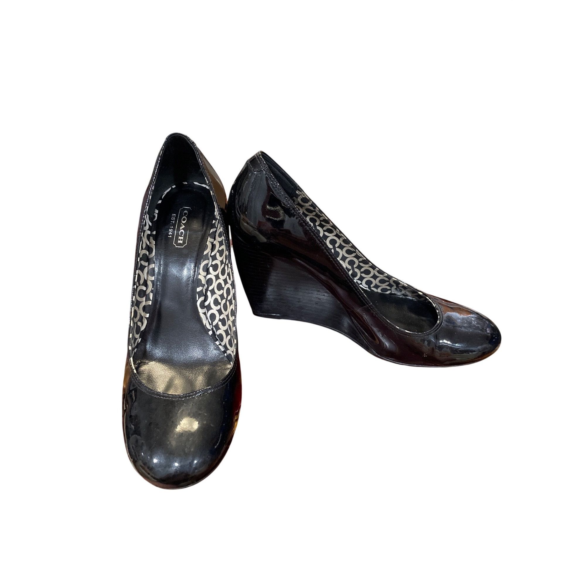 Coach Coach wms black leather patent 3.5" wedge heel shoes sz 8.5B Size US 8.5 / IT 38.5 - 1 Thumbnail