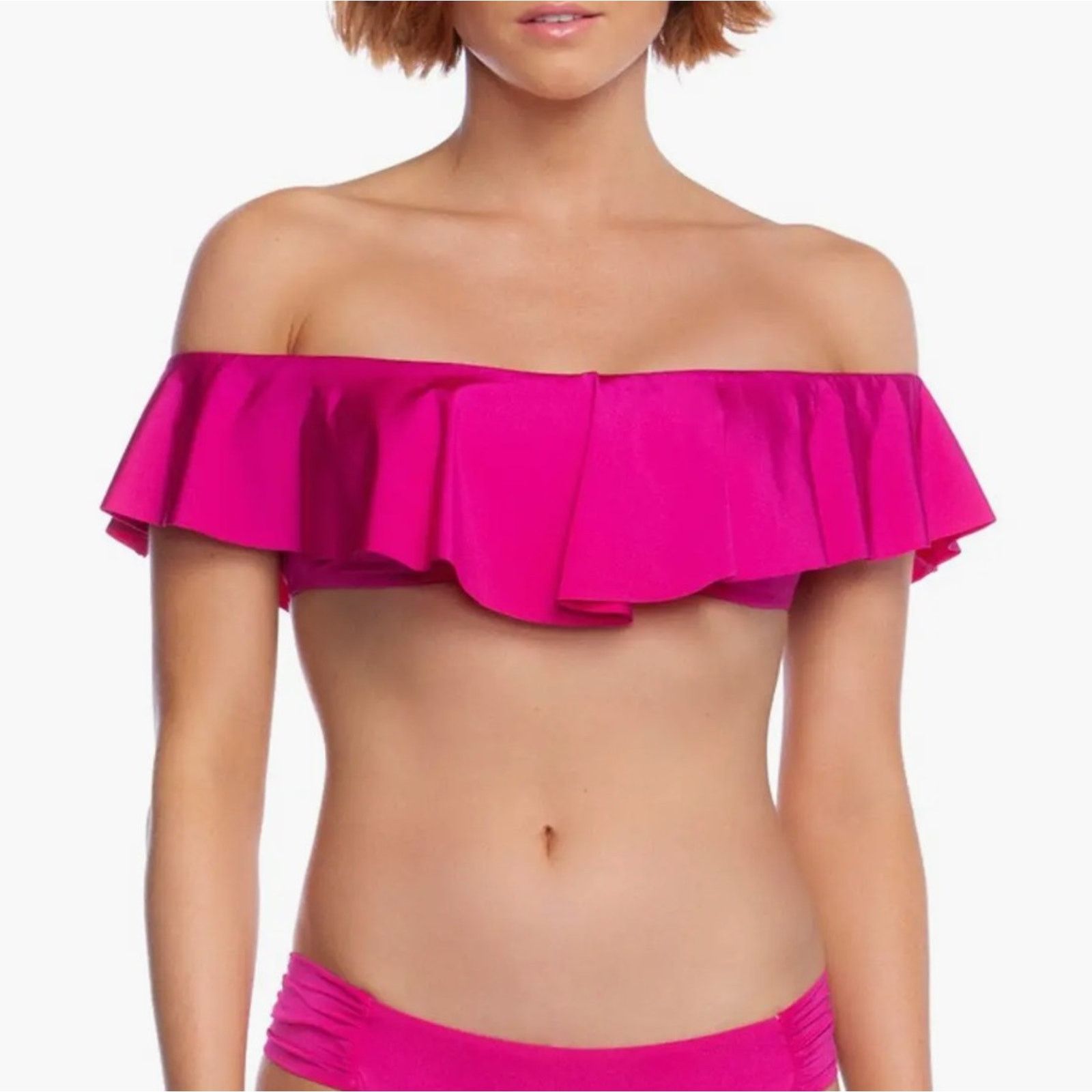 Trina Turk Women Ruffle Off-Shoulder Swim Bikini Top Size 8 in Pink