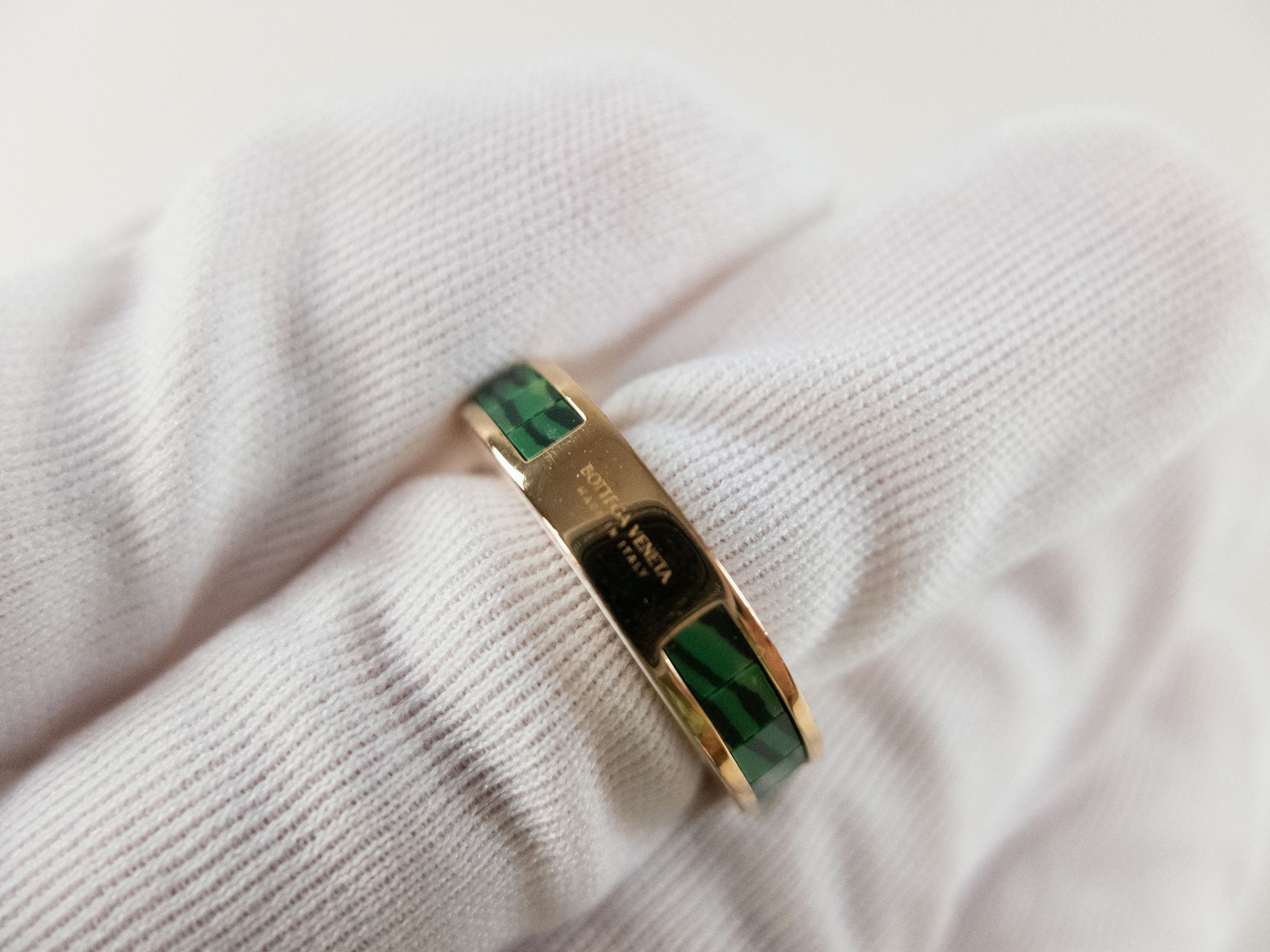 Bottega Veneta BOTTEGA VENETA Pillar green white silver round ring 7 15 q Size ONE SIZE - 6 Thumbnail