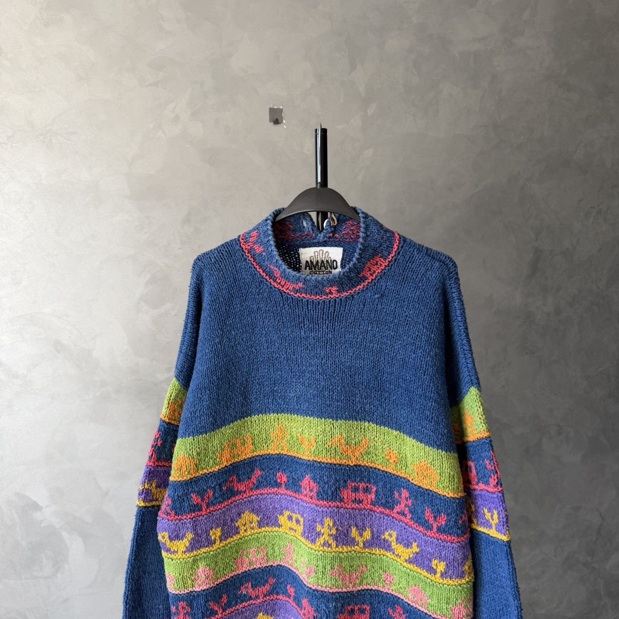 Handmade Amano Mock Neck Folklore Patterned Knit sweater Size US M / EU 48-50 / 2 - 3 Thumbnail