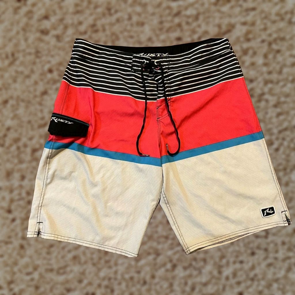 Rusty Rusty Board Shorts Surf Wear - Men's 34 Multicolor Pink Stripes 91% Polyester 9% Elastane Jersey Bottoms Regular Size 34 Mens Size US 34 / EU 50 - 1 Thumbnail
