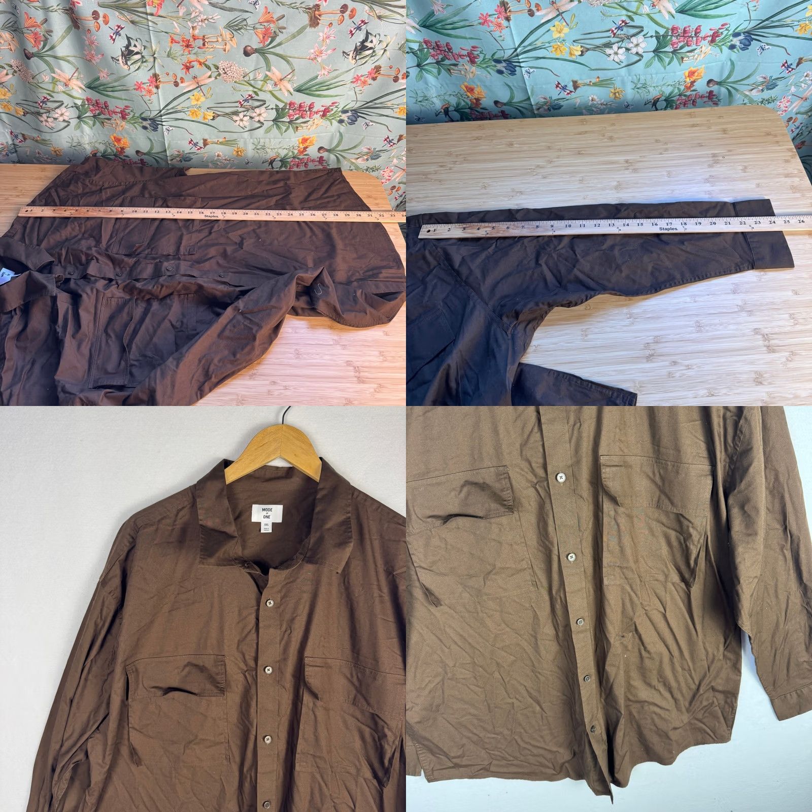 Vintage Mode of One Mens XXL Dark Walnut Button Front Utility Shirt Long Sleeve Brown Size US XXL / EU 58 / 5 - 8 Thumbnail
