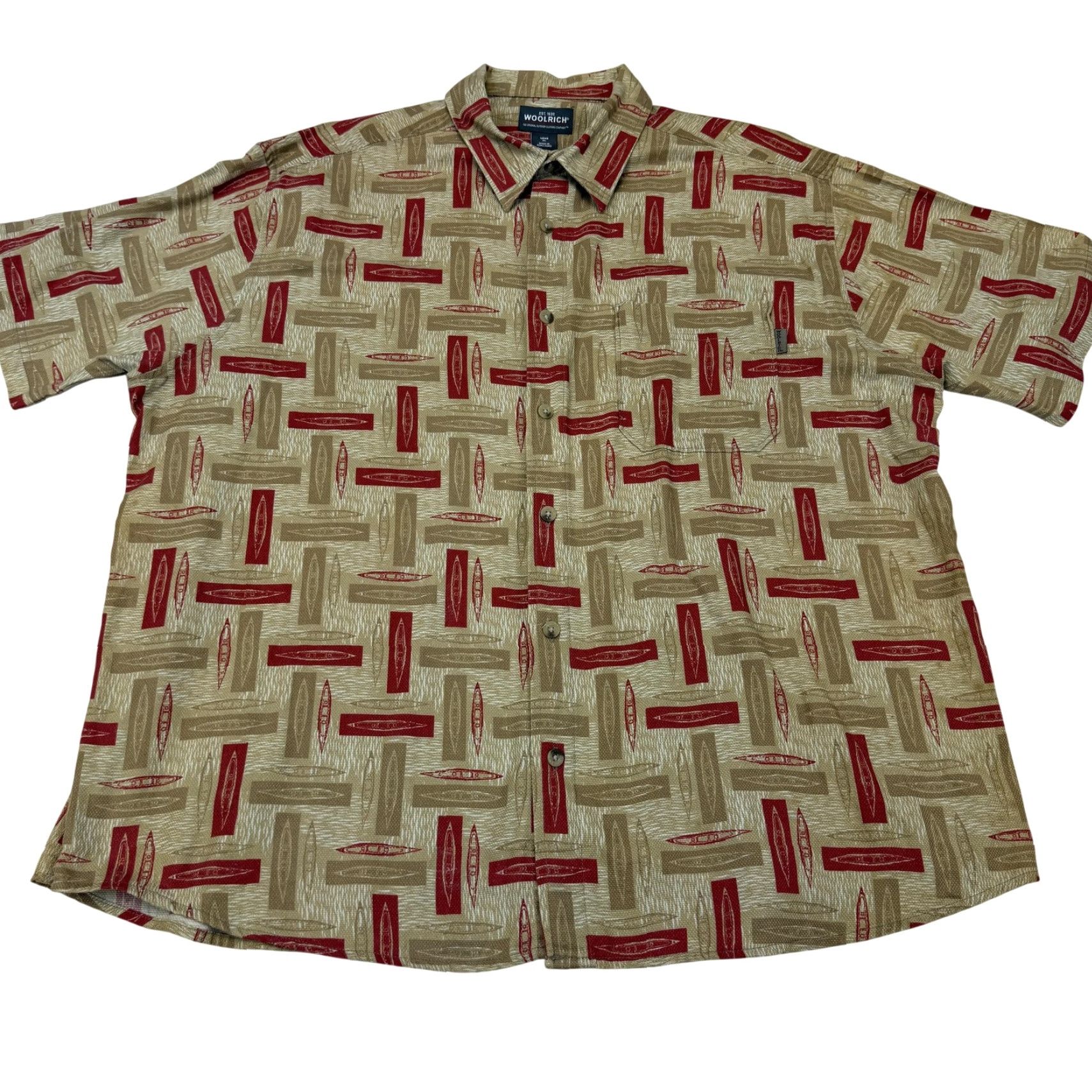 Vintage Vintage Woolrich Shirt Mens XL Beige Kayak Graphic Print Short Sleeve Button Up Size US XL / EU 56 / 4 - 2 Thumbnail
