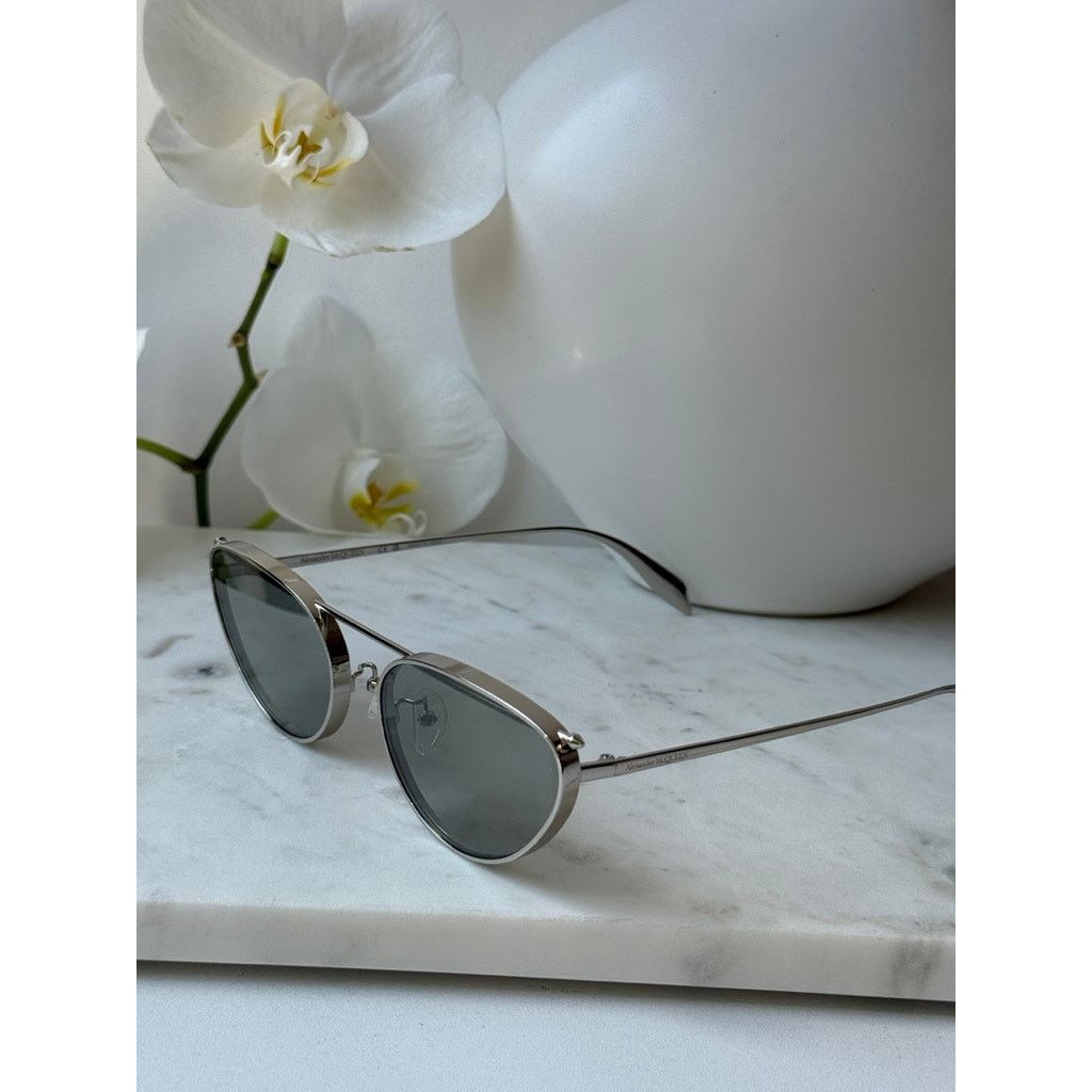 Alexander McQueen NEW Alexander McQueen AM0424S Silver Cat Eye Sunglasses Size ONE SIZE - 6 Thumbnail