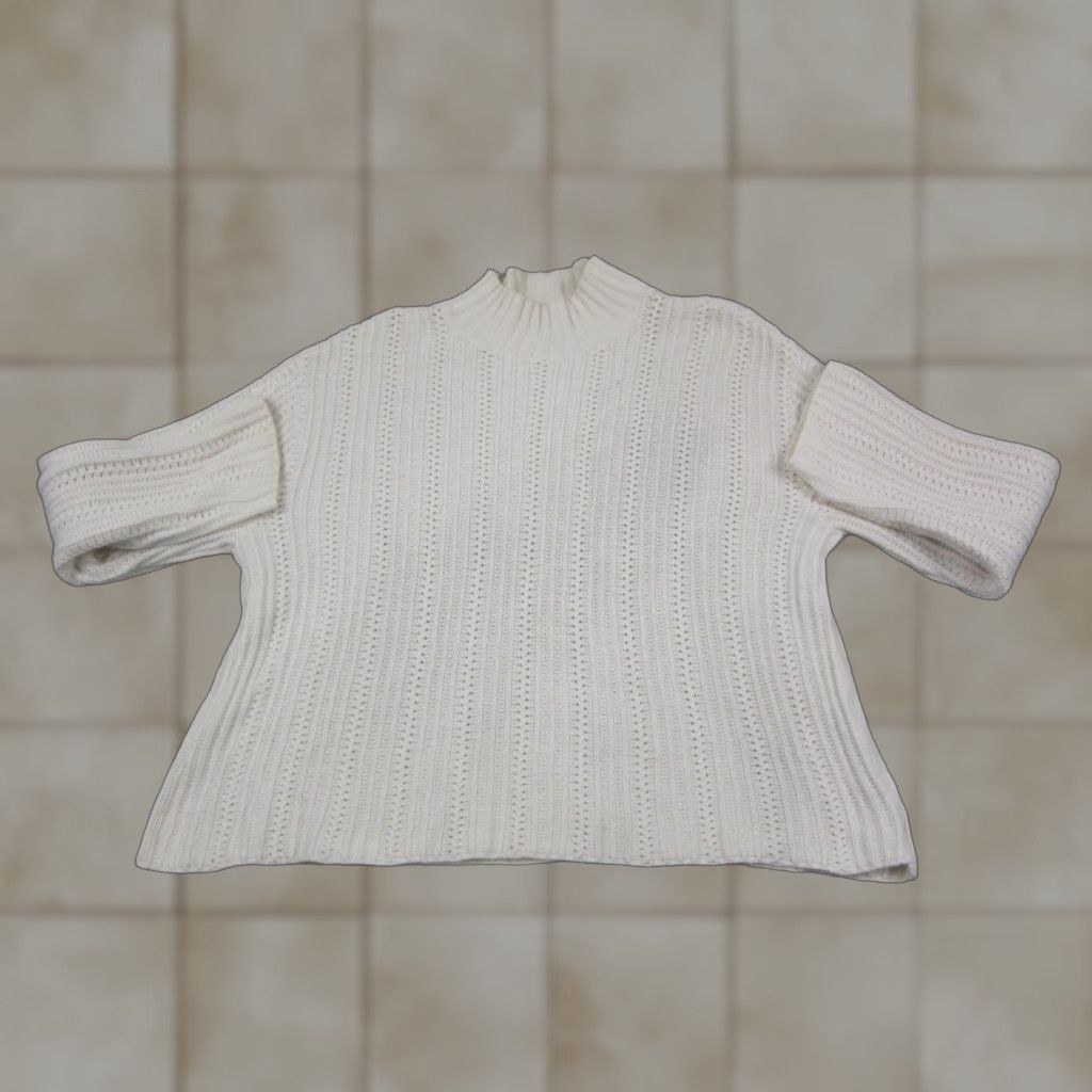 Nordstrom Nordstrom Sweater Womens L Creme Cotton Knit Mock Neck Pullover Casual Solid Winter Fall Style Classic Womens Size L / US 10 / IT 46 - 1 Thumbnail