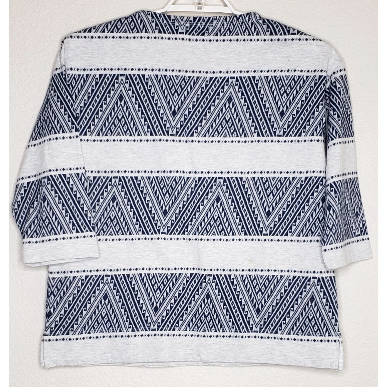 Orvis Orvis Women's T-Shirt Blue Gray Geometric Print 3/4 Sleeve Scoop Neck Cotton Blend Casual Tee Large Ladies L Regular Size L / US 10 / IT 46 - 2 Thumbnail