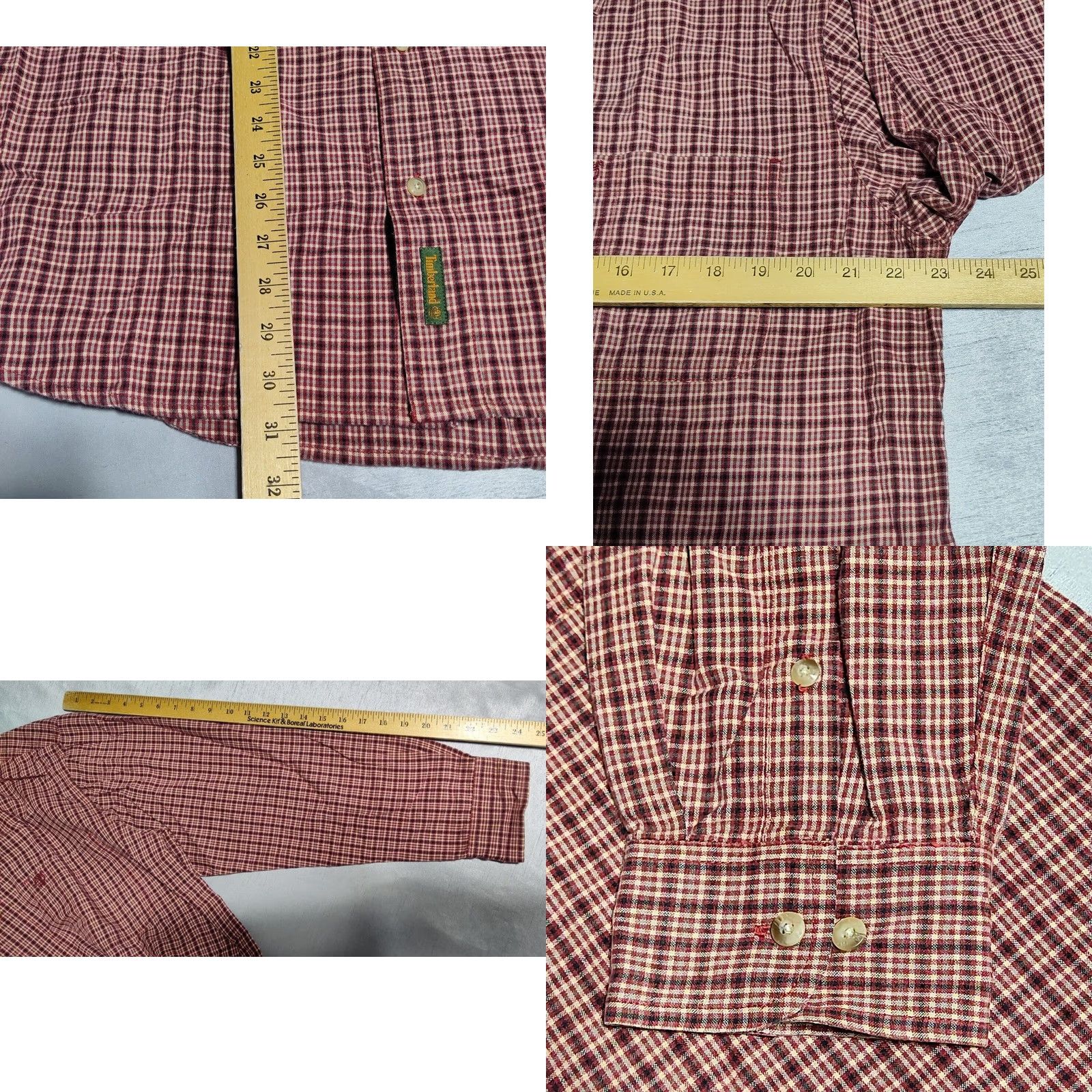 Timberland TIMBERLAND WEATHER GEAR Men Large Burgundy Check 100% Cotton Button-Up Shirt Size US L / EU 52-54 / 3 - 9 Thumbnail