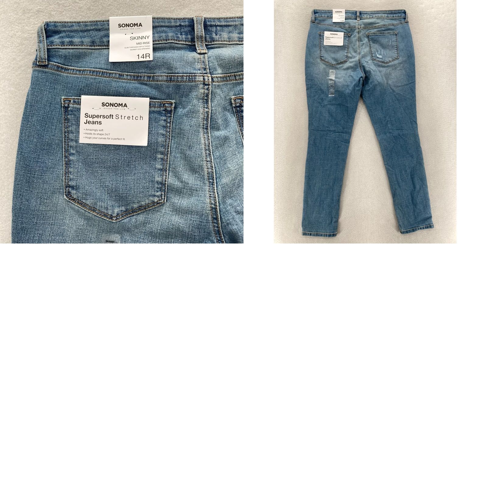 Denime Sonoma Jeans Women's 14 Blue Stretch Denim Distressed Mid Rise Skinny Supersoft Denim Jeans Size 36" / US 14 / IT 50 - 9 Thumbnail