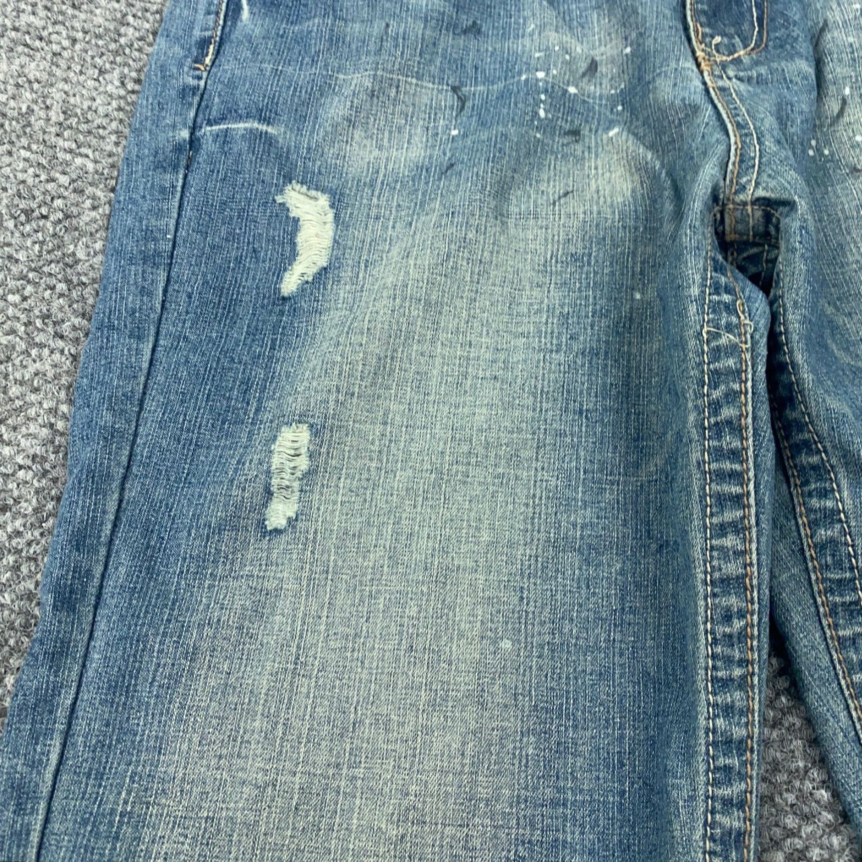 Carbon Carbon Boot Cut Jeans Mens 34x32 Blue Denim Faded Distressed Paint Splatter Size US 35 - 5 Thumbnail
