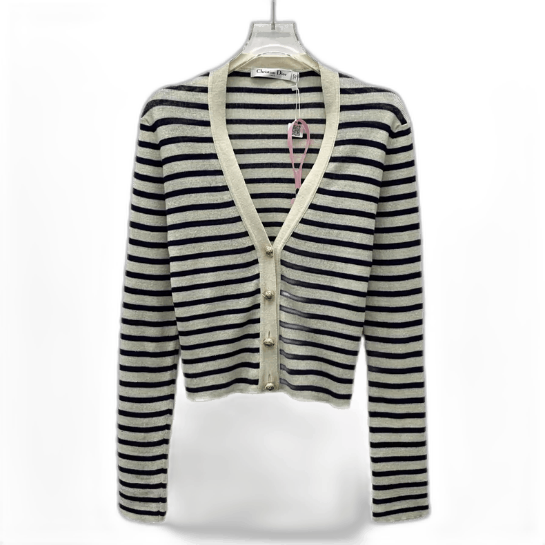 Dior Christian Dior Striped V-Neck Cardigan Sweater Size US S / EU 44-46 / 1 - 1 Thumbnail
