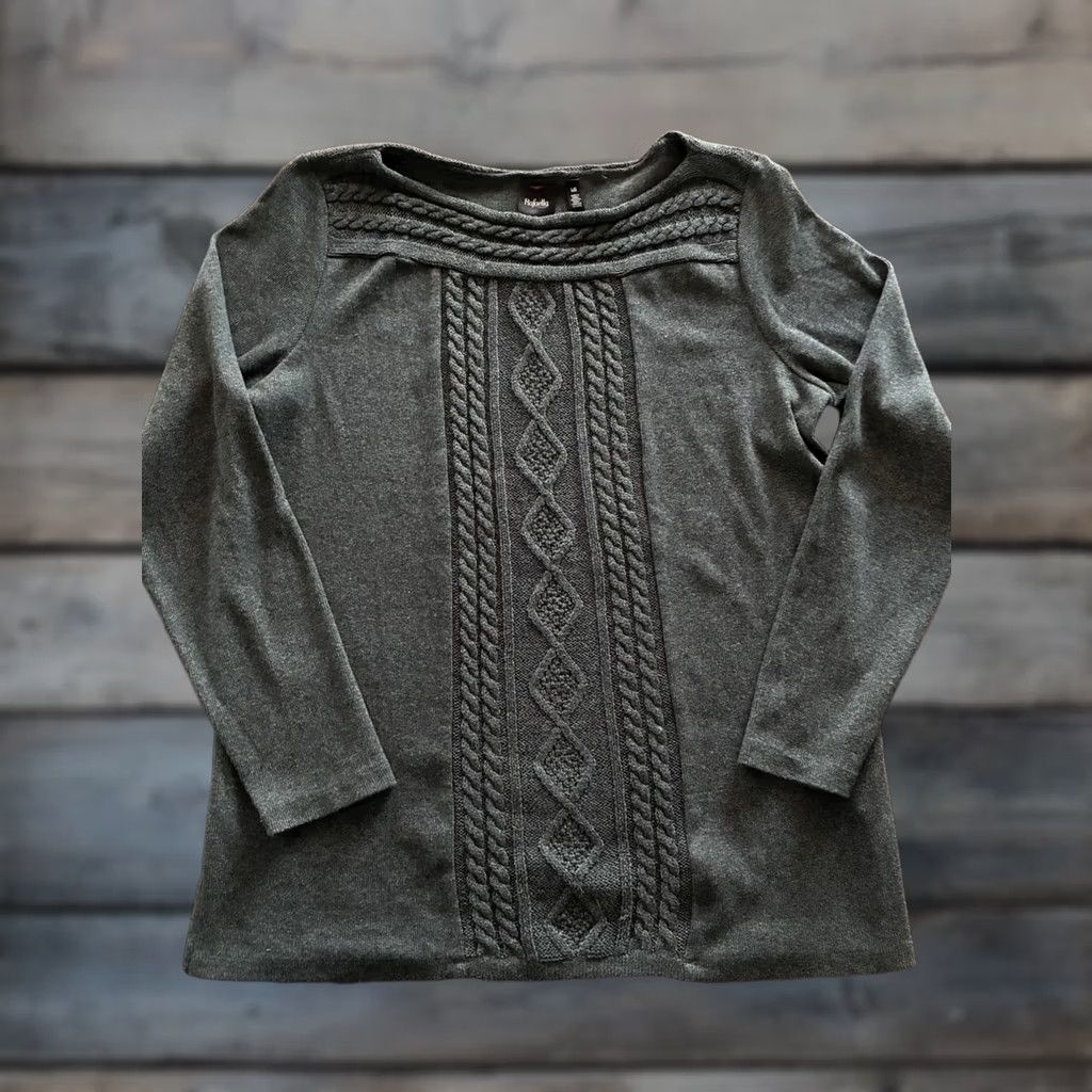 Vintage Rafaella Women’s Ballet Neck Cable Front Pullover Sweater Black Medium Long Sleeve Cotton Polyester Women Size L / US 10 / IT 46 - 1 Thumbnail