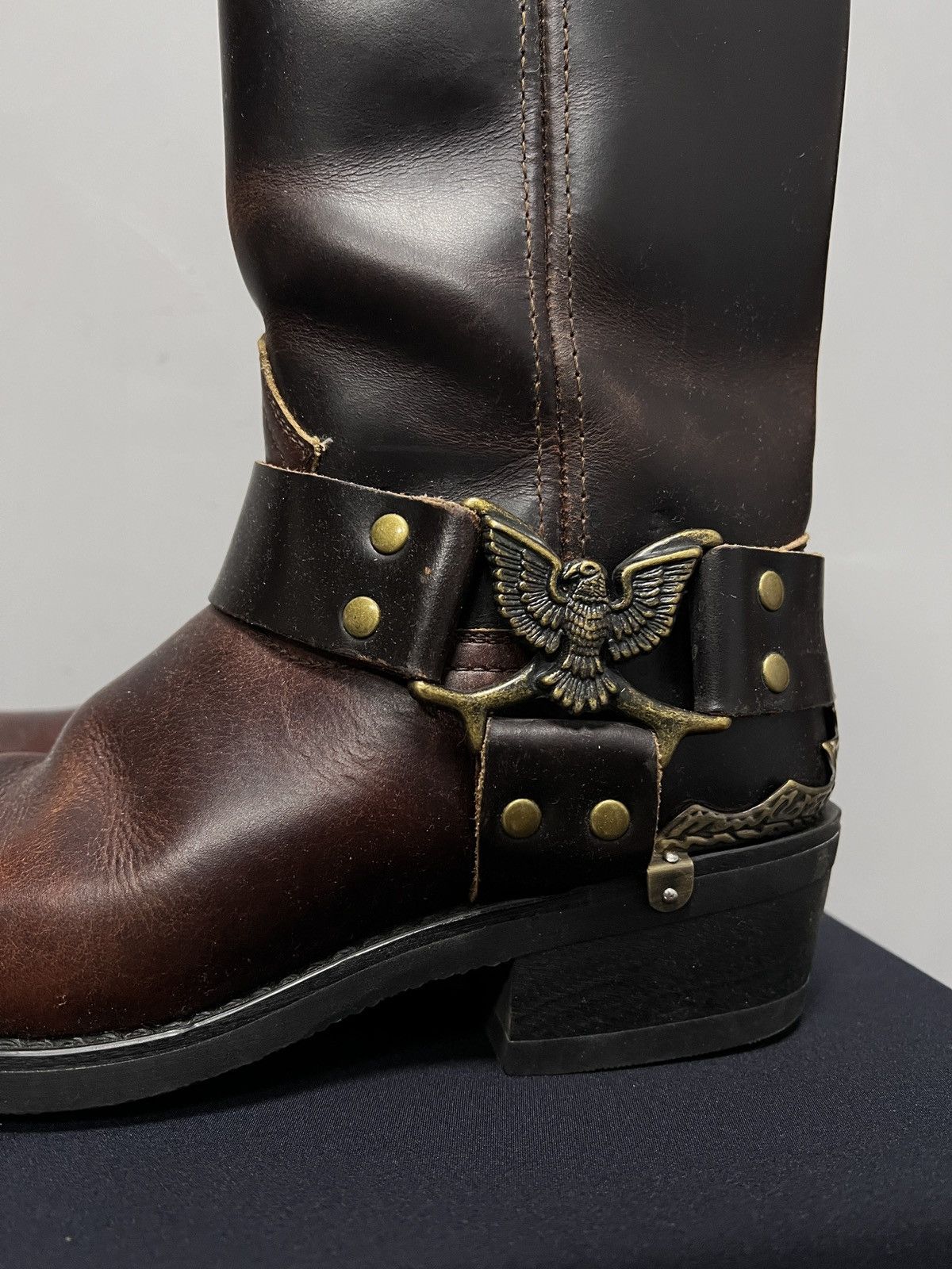 Grinders leather eagle harness motorcycle boots metal guidi
