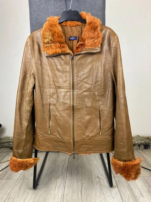 2000s Society Team vintage real soft leather Y2k fur jacket