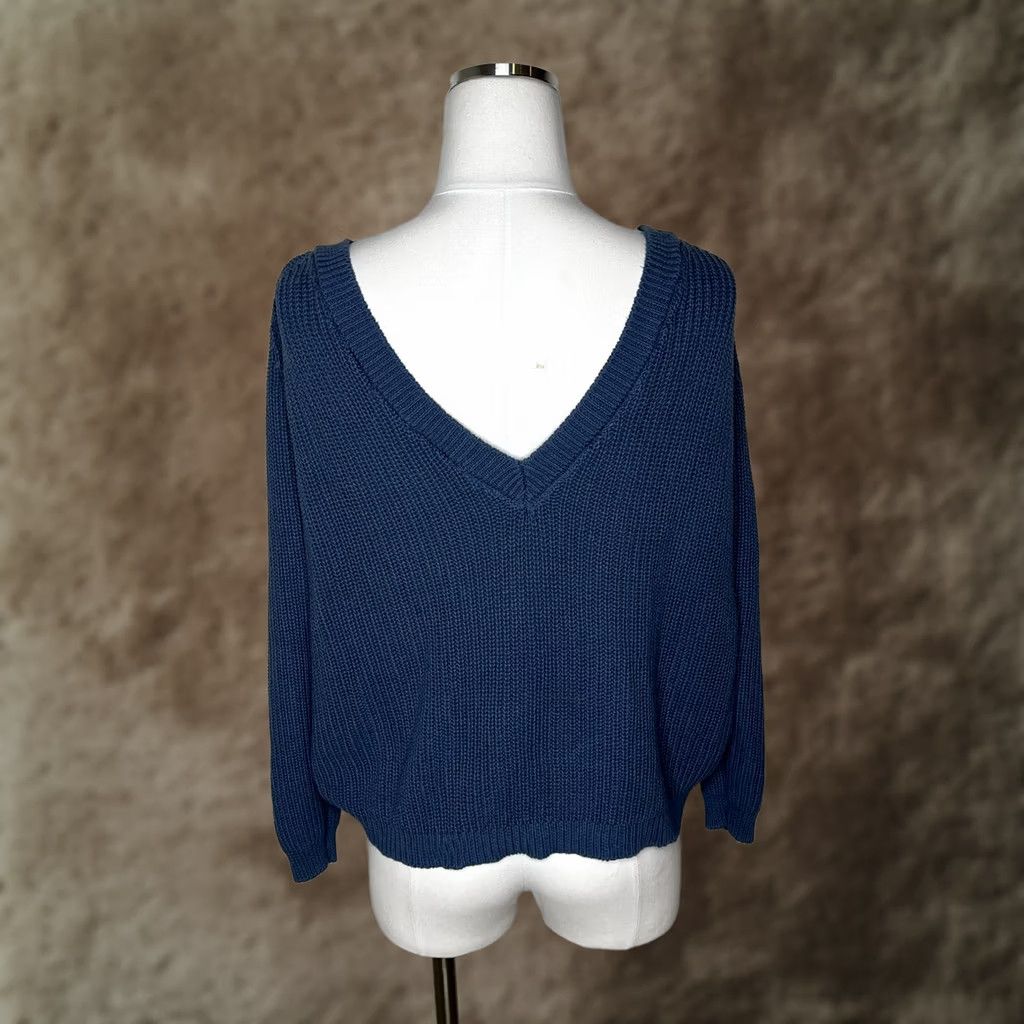 Lulus Lulu's Just For You Backless Knit Pullover Sweater V Back Blue Oversize Size M Womens Pullover Knit Size M / US 6-8 / IT 42-44 - 1 Thumbnail