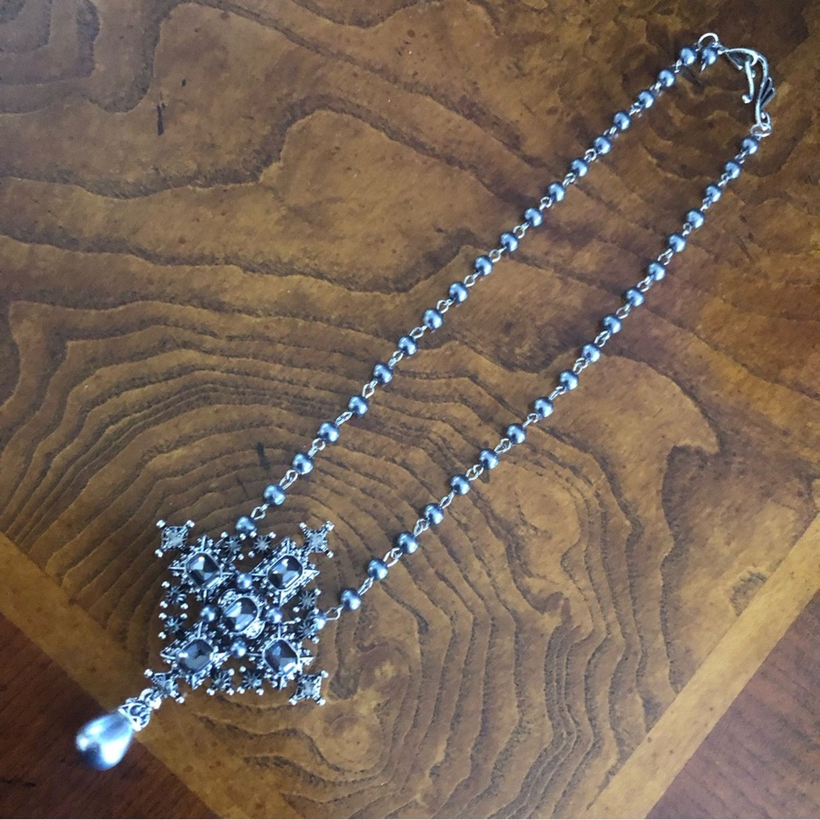 Handmade Handcrafted repurpose gray pearl & stone pendant necklace Size ONE SIZE - 9 Thumbnail