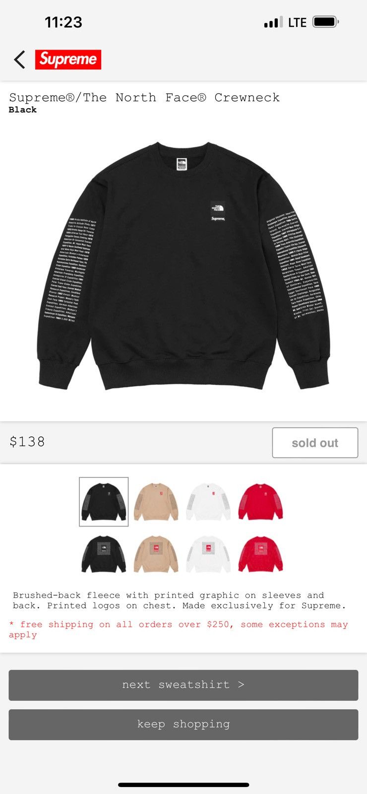 image of Supreme/northface Crewneck Ss24 in Black, Men's (Size XL)