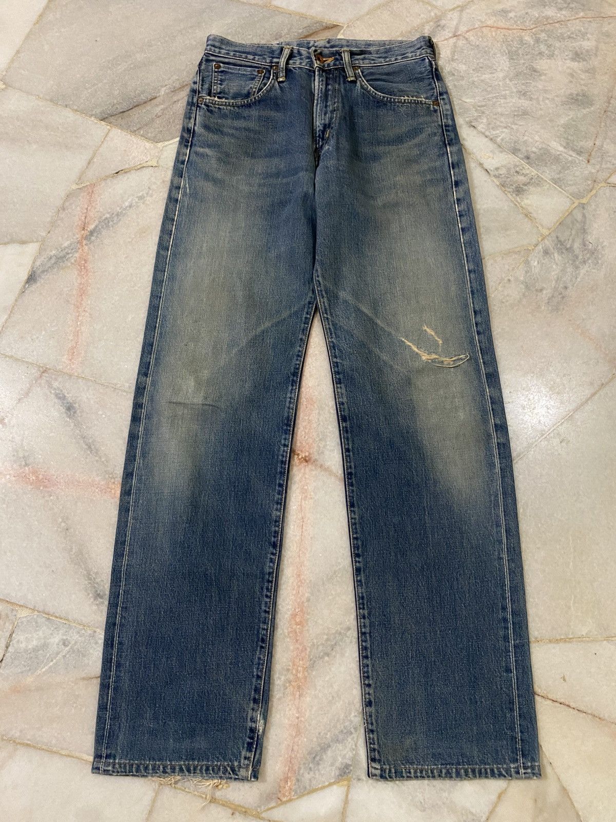 Edwin Vintage Edwin 505x Washed Orange Tab Ripped Selvedge Denim Size US 30 / EU 46 - 2 Thumbnail