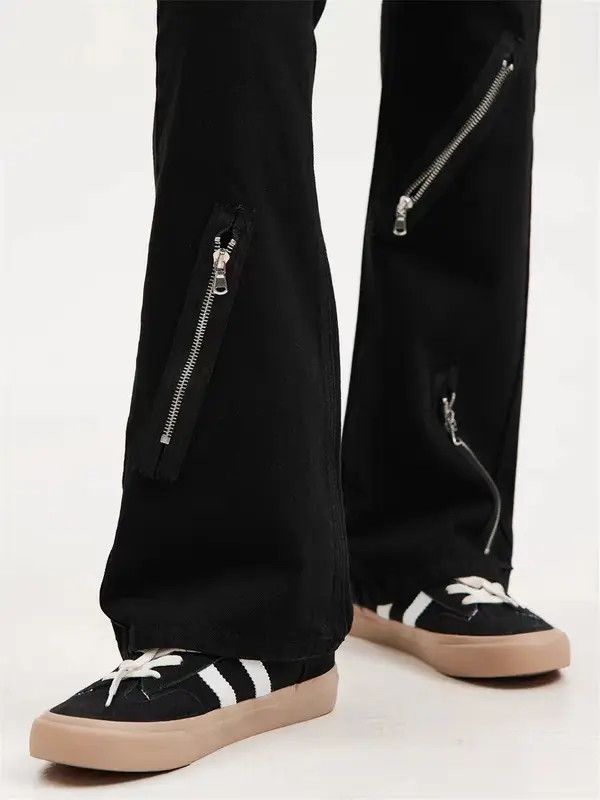 VIBE Vintage Dark Loose Flare Multi-Zip Jeans Size US 32 / EU 48 - 2 Thumbnail