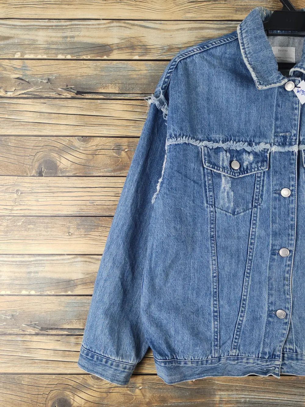 Bershka Bershka Blue Distressed Ripped Denim Jackets #W1756 Size XS / US 0-2 / IT 36-38 - 9 Thumbnail