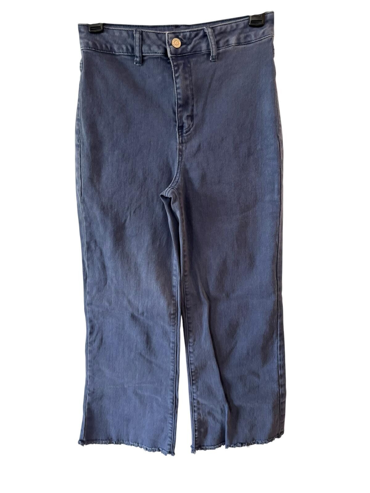 Other Dark Blue Wide Leg Cropped Jeans with Raw Hem Size 28" / US 6 / IT 42 - 1 Thumbnail