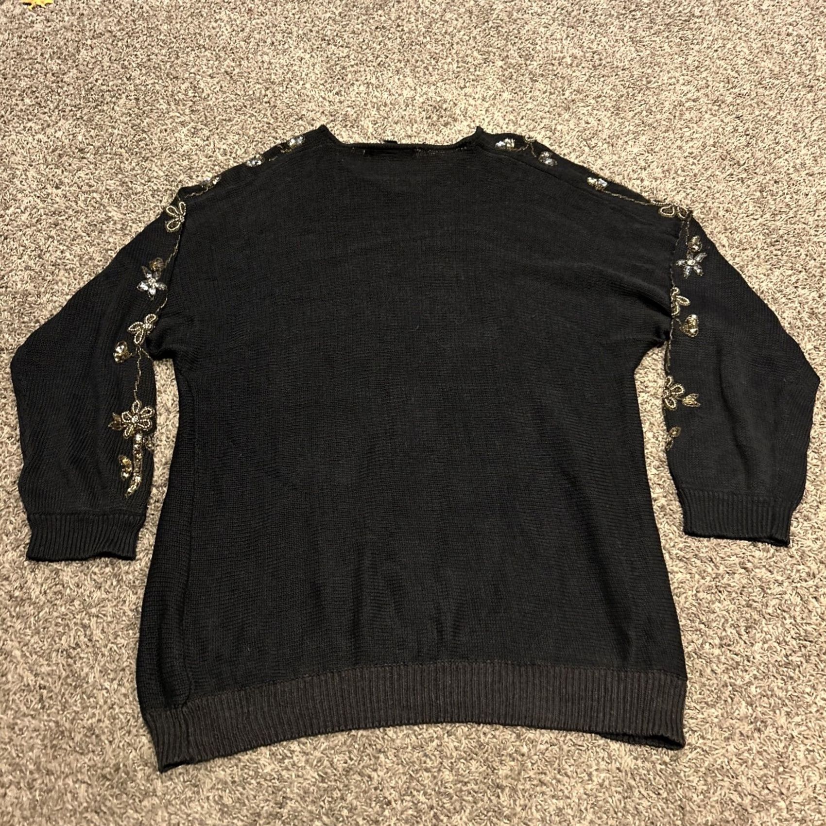 Vintage VINTAGE Work in Progress Black Beaded Sweater 26/28 Plus A15 Knit Pullover Long Sleeve Heavyweight 80s Holiday Party Winter Womens Size 4XL / US 24-26 - 3 Thumbnail