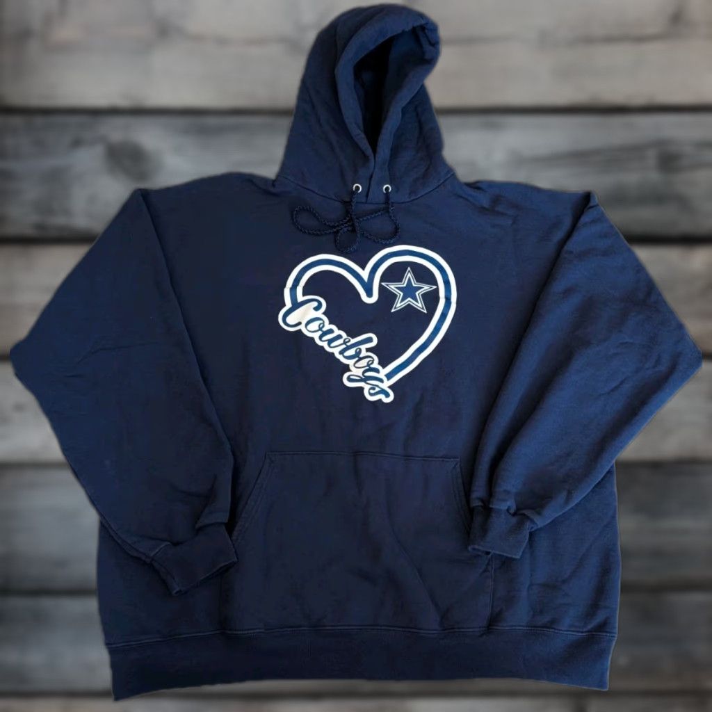Hanes VINTAGE Hanes Dallas Cowboys Hoodie Navy Blue XL Men Pullover Hooded Graphic Logo Heart Print Crewneck Cotton Fleece Pockets.Mens Size US XL / EU 56 / 4 - 1 Thumbnail